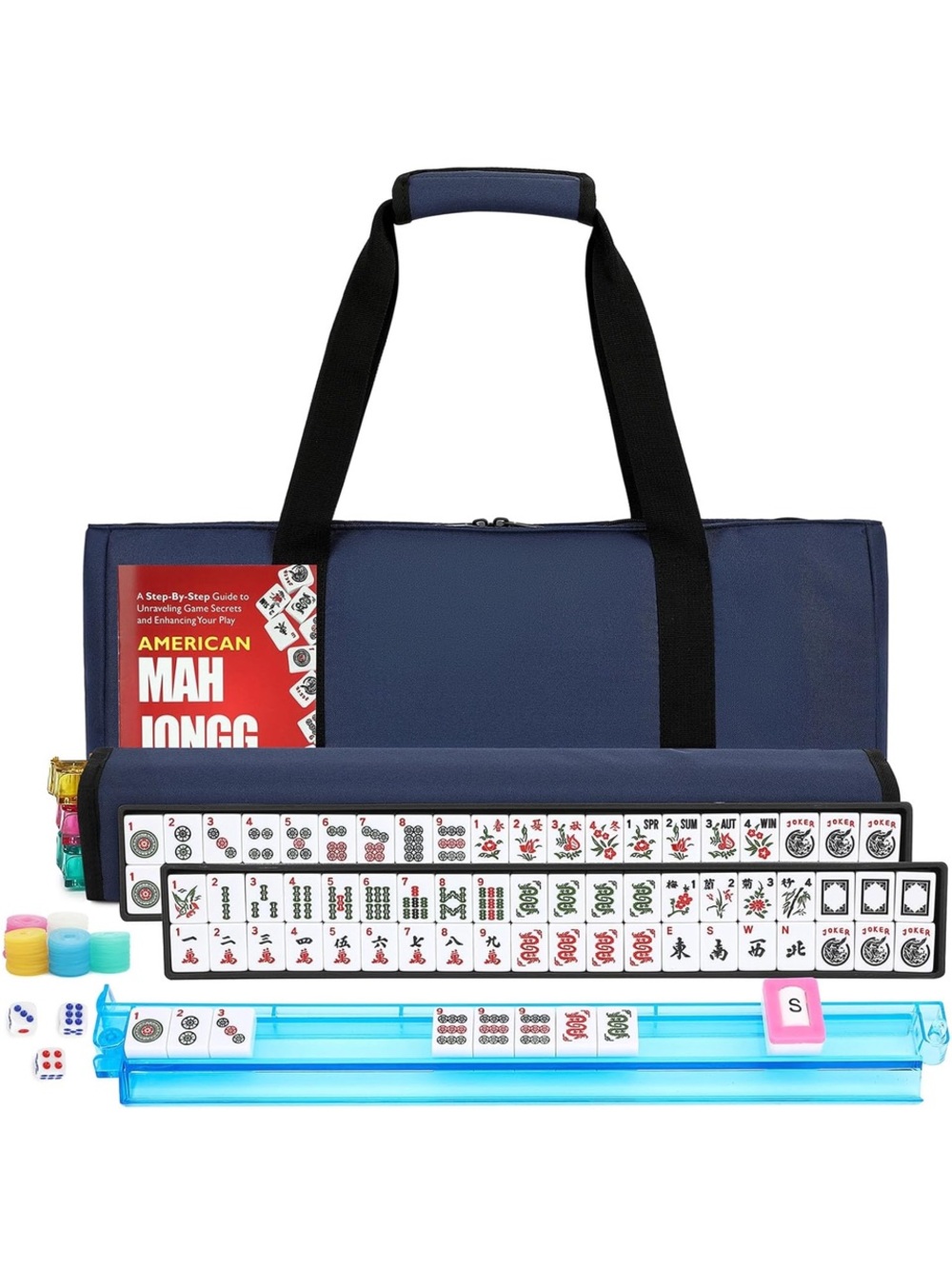Classic Mahjong Set with Blue Carrying Case - Complete Home Games Set